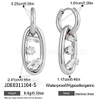 304 Stainless Steel with Clear Cubic Zirconia Hoop Earrings, Oval, Stainless Steel Color, 35mm(WG2571C-01)