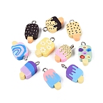 Handmade Polymer Clay Pendants, Ice Cream Charms, with Iron Loops, Mixed Color, 18~19.5x8.5~10.5x5mm, Hole: 1.8~2mm(CLAY-Q253-07P)