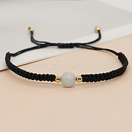 Natural White Jade Round Braided Bead Bracelet, Black Adjustable Bracelet, Bead: 8mm(IG5594-16)