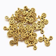Tibetan Silver Pendants, Antique Golden, Lead Free, Cadmium Free and Nickel Free, Bike, About 13.5mm long, 16mm wide, 2mm thick, hole: 1mm(X-GLF9048Y-NF)