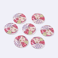 Tempered Glass Cabochons, Half Round/Dome, Girl Pattern, Colorful, Size: about 33mm in diameter, 7mm thick(GGLA-33D-12)