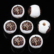 Autumn Theme Printed Natural Wood Beads, Round with Leopard Print Pumpkin, Coconut Brown, 15.5x14.5mm, Hole: 4mm(WOOD-S057-079)