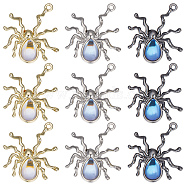 18Pcs 3 Colors Halloween Rack Plating Alloy Pendants, Spider Charm, with Lilac Resin Beads, Mixed Color, 30x27x5.8mm, Hole: 1.6mm, 6pcs/color(FIND-SC0004-23)