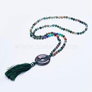 Natural Indian Agate Beaded Necklaces, with Tassel Pendants, 30.7 inch~32.3 inch(78cm~82cm)(NJEW-P159-07)