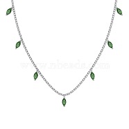 Rhodium Plated 925 Sterling Silver Pave Green Cubic Zirconia Cable Chain Horse Eye Tassel Necklaces for Women, Real Platinum Plated, 15.94 inch(40.5cm)(NJEW-Q342-13P)