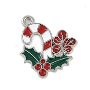 Christmas Theme Spray Painted Alloy Enamel Pendants, Platinum, Candy Cane, 21.5x18x1.5mm, Hole: 1.8mm(ENAM-Z020-02D)