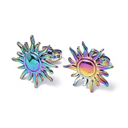 Ion Plating(IP) 304 Stainless Steel Sun Stud Earrings for Women, Rainbow Color, 14.5mm, Pin: 0.7mm(EJEW-F300-10MC)