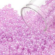Glass Seed Beads, Ceylon, Round, Violet, 3~3.5x1.8~3.7mm, 12150pcs/pound(SEED-XCP0001-03)