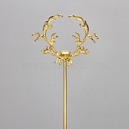 Iron Hair Stick Findings, with Alloy Cabochons Setting, Antler, Golden, Tray: 10mm, 158x55x11mm(OHAR-PW0001-290G)