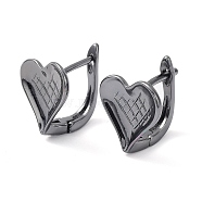Brass Hoop Earrings, Heart, Gunmetal, 13x12x13.5mm(KK-C031-37B)