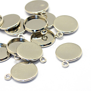 Iron Pendant Cabochon Settings, Plain Edge Bezel Cups, Flat Round, Platinum, Tray: 12mm, 17x14x2mm, Hole: 2mm(X-MAK-Q003-03)