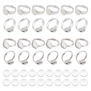 Blank Dome Ring Making Kit, Including Adjustable 304 Stainless Steel Finger Rings Components, Half Round Glass Cabochons, Stainless Steel Color, 80Pcs/box(DIY-UN0004-03)