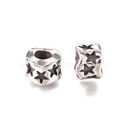 304 Stainless Steel European Beads, Large Hole Beads, Rondelle with Star, Antique Silver, 9x7mm, Hole: 4mm(STAS-D175-12AS)