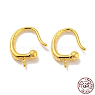 925 Sterling Silver Ear Cuff Findings, for Half Drilled Beads, with S925 Stamp, Real 18K Gold Plated, 14x11x3mm, Pin: 1mm and 0.7mm(STER-Q192-28G)