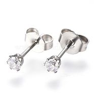 Gifts for Boyfriend Valentines Day Cubic Zirconia Ear Studs, with Stainless Steel Base, Clear, about 3mm wide, 13mm long, 0.7mm thick(EJEW-H072-01)