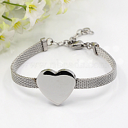 Fashionable 304 Stainless Steel Bracelets, with Lobster Claw Clasps, Heart, Stainless Steel Color, 7-1/8 inch(180mm), 6mm(BJEW-J038-47)