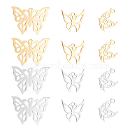 24Pcs 6 Style 201 Stainless Steel Hollow Pendants, Butterfly, Golden & Stainless Steel Color, 14.5~17.5x13~24.5x1mm, Hole: 1.4~1.5mm, 4pcs/style(STAS-UN0030-02)