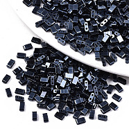 2-Hole Glass Seed Beads, Opaque Colours Lustered, Rectangle, Prussian Blue, 4.5~5.5x2x2~2.5mm, Hole: 0.5~0.8mm, about 2000pcs/bag(SEED-S031-M-SH129)
