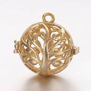 Brass Cage Pendants, For Chime Ball Pendant Necklaces Making, Hollow Round with Tree of Life, Golden, 17x17.5x15mm, Hole: 1mm, Inner Diameter: 11.5mm(KK-K173-03G)