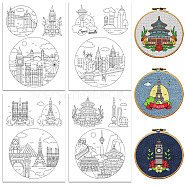 4 Sheets 11.6x8.2 Inch Stick and Stitch Embroidery Patterns, Non-woven Fabrics Water Soluble Embroidery Stabilizers, Building, 297x210mmm(DIY-WH0455-197)