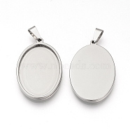 Non-Tarnish 201 Stainless Steel Pendant Cabochon Settings, Oval, Stainless Steel Color, Tray: 24.5x17.5mm, 30x20.5x2.5mm, Hole: 8x4mm(X-STAS-S073-08P)