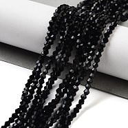 Imitation Austrian Crystal 5301 Bicone Beads, Faceted Glass Beads Strands, Black, 2x3mm, Hole: 0.5mm, about 160~180pcs/strand, 16.54 inch~17.32 inch(42~44cm)(X-GLAA-S026-2mm-10)