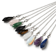 Mixed Gemstone Dowsing Pendulum Big Pendants, with Platinum Plated Brass Findings, Bullet Charm, Cadmium Free & Lead Free, 218~222mm(G-H286-03P)