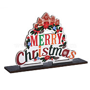 Wood Tabletop Display Decorations, Xmas Table Centerpiece Sign, Christmas Theme, Word Merry Christmas with Holly Leaf, Mixed Color, Finished: 200x45x128mm(WOOD-N005-77)