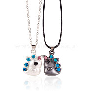 2Pcs Magnetic Matching Necklaces Set, Colorful Cute Dinosaur 316L Surgical Stainless Steel Pendant Necklaces with Chains and Cord for Couples Best Friends, Gunmetal & Silver, 22.44~24.41 inch(57~62cm)(JN1025B)