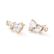 Heart Clear Cubic Zirconia Stud Earrings for Her, Cadmium Free & Lead Free, Real 18K Gold Plated, 17x10.5x6mm, Pin: 0.7mm(EJEW-C002-12G-RS)