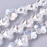 Electroplate Glass Beads Strands, AB Color Plated, Faceted, Flower, Clear AB, 13.5x8mm, Hole: 1mm, about 25pcs/strand, 12.5 inch(32cm)(EGLA-F132-AB03)