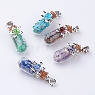Clear Glass Bottle Gemstone European Dangle Charms, with Glass Beads, 46mm, Hole: 5mm(X-PALLOY-JF00261)