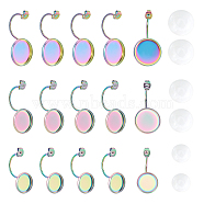 Unicraftale DIY Ear Nuts Making Kits, Including 18Pcs 3 Styles 304 Stainless Steel Ear Nuts Flat Round Cabochon Settings and 18Pcs 3 Styles Transparent Glass Cabochons, Rainbow Color, Setting: 6pcs/style, Cabochons: 6pcs/style(DIY-UN0002-57)