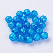 Handmade Silver Foil Lampwork Beads, Round, Deep Sky Blue, 9.5~10mm, Hole: 1.5~2mm(LAMP-J089-P09)