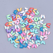 Handmade Polymer Clay Cabochons, Nail Art Decoration, Butterfly, Mixed Color, 4.5~5.5x6~7x0.5~1mm, about 1000pcs/bag(CLAY-S093-18)