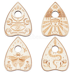 Mini Wood Crystal Ball Display Bases, Crystal Sphere Display Stand, Heart with Tarot Themed Patterns, BurlyWood, 80x63x4.5mm, Hole: 15.5mm, 4pcs/set(AJEW-WH0282-19B)