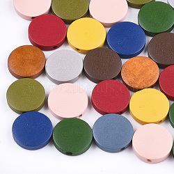 Painted Natural Wood Beads, Flat Round, Mixed Color, 30x5~5.5mm, Hole: 2mm(WOOD-S049-02A-M)