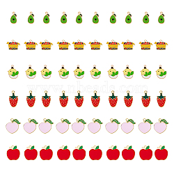 60Pcs 6 Style Alloy Enamel Pendants, Light Gold, Peach & Avocado & Strawberry, Mixed Color, 15~25x13~22x1.5~2mm, Hole: 1.6~2mm, 10pcs/style(FIND-DC0002-37)