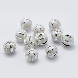 925 Sterling Silver Spacer Beads, Faceted, Frosted, Round, Silver, 6mm, Hole: 1mm(STER-K171-46S-6mm)