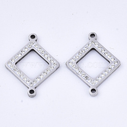 304 Stainless Steel Links connectors, with Rhinestone, Rhombus, Stainless Steel Color, Crystal, 24x19x2mm, Hole: 1.5mm(STAS-N087-13C-P)
