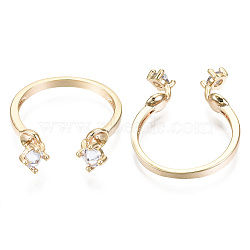 Brass Micro Clear Cubic Zirconia Cuff Finger Rings Setting, for Half Drilled Bead, Nickel Free, Real 18K Gold Plated, US Size 8(18.1mm), Pin: 0.8mm(for half drilled beads)(KK-T056-51G-NF)