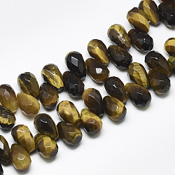 Natural Tiger Eye Beads Strands, Top Drilled Beads, Faceted, Teardrop, 9~9.5x6mm, Hole: 0.8mm, about 44pcs/strand, 7.6 inch(G-S357-C02-01)