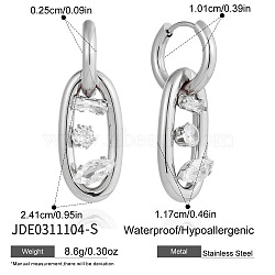 304 Stainless Steel with Clear Cubic Zirconia Hoop Earrings, Oval, Stainless Steel Color, 35mm(WG2571C-01)