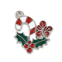 Christmas Theme Alloy Enamel Pendants, Platinum, Candy Cane, 21.5x18x1.5mm, Hole: 1.8mm(ENAM-Z020-02D)