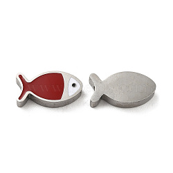 304 Stainless Steel Beads, with Enamel, Stainless Steel Color, Fish, Red, 7x13.5x3mm, Hole: 1.8mm(STAS-C074-10P-04)