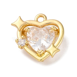 Brass Micro Pave Cubic Zirconia Pendants, Heart with Star Charms, Long-Lasting Plated, Real 14K Gold Plated, 13x13x4.5mm, Hole: 1.4mm(KK-U042-20G)