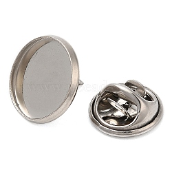 304 Stainless Steel Brooch Findings, Brooch Base Settings, Flat Round, Stainless Steel Color, 14x2mm, Tray: 12.5mm(STAS-R123-17A-P)