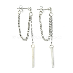 Rertangle Alloy Chain Tassel Stud Earrings for Women Men, Platinum, 65x2mm(EJEW-C093-01P)