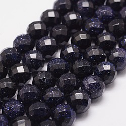 Synthetic Blue Goldstone Beads Strands, Dyed & Heated, Faceted(64 Facets), Round, 8mm, Hole: 1.2mm, 49pcs/strand, 15.7 inch(G-N0178-05-8mm)