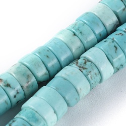 Natural Magnesite Beads Strands, Heishi Beads, Dyed & Heated, Flat Round/Disc, Turquoise, 6x3mm, Hole: 0.8mm, about 120~140pcs/strand, 15.1 inch(38.5cm)(TURQ-L030-04B-01)